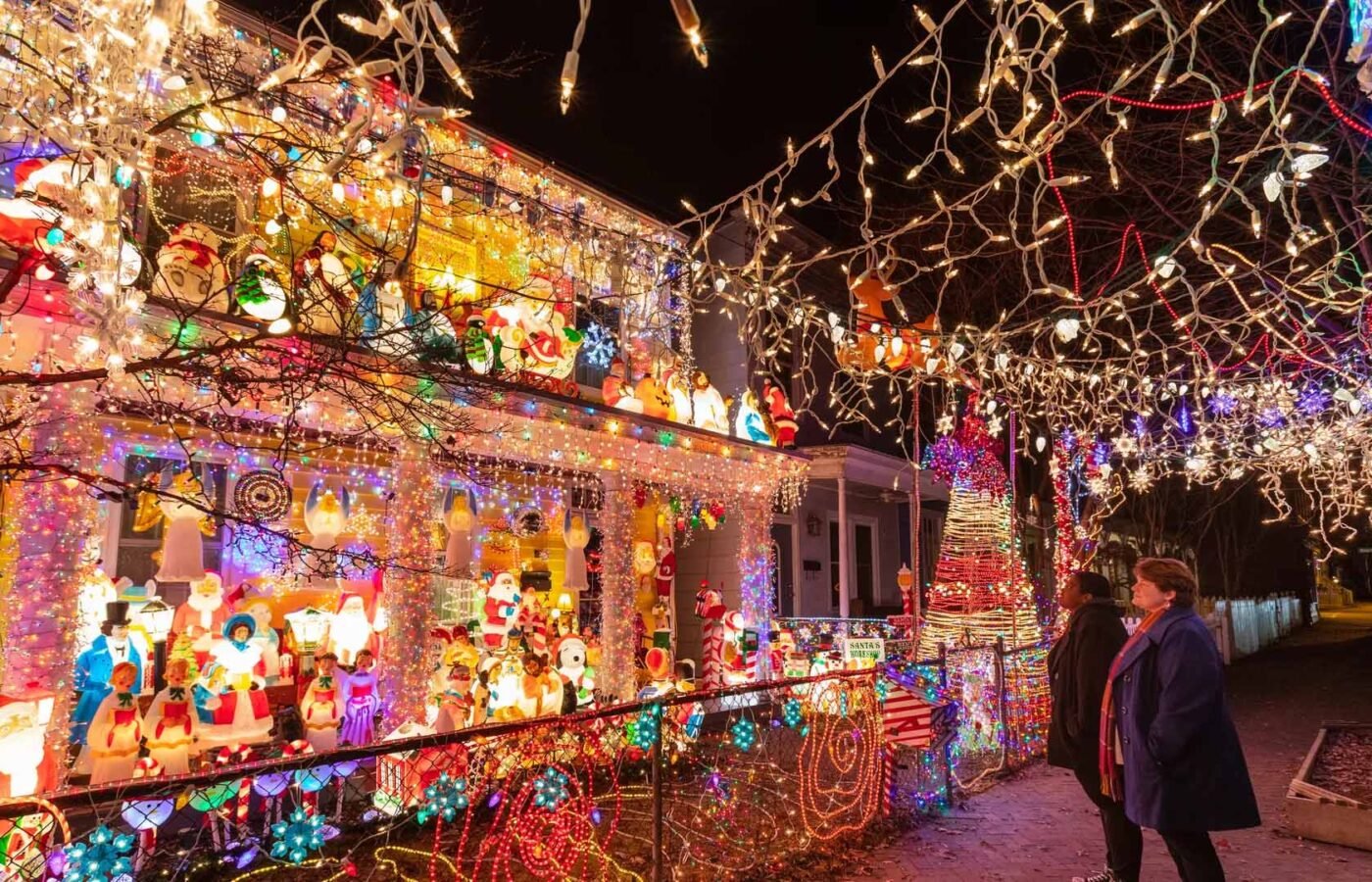 Christmas light installation in Charlottesville