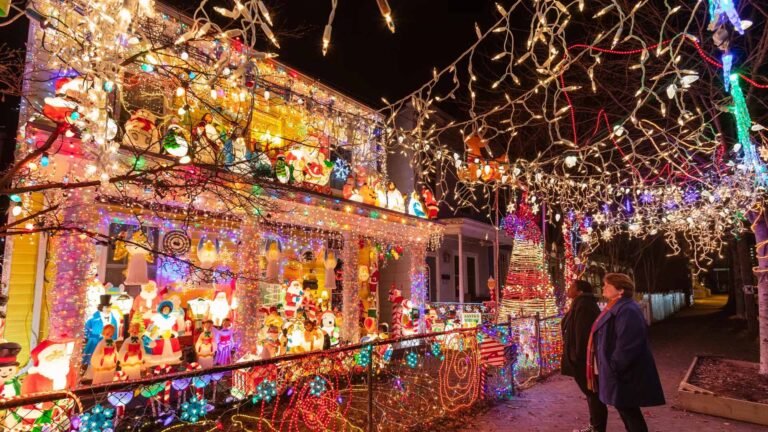 Christmas light installation in Charlottesville